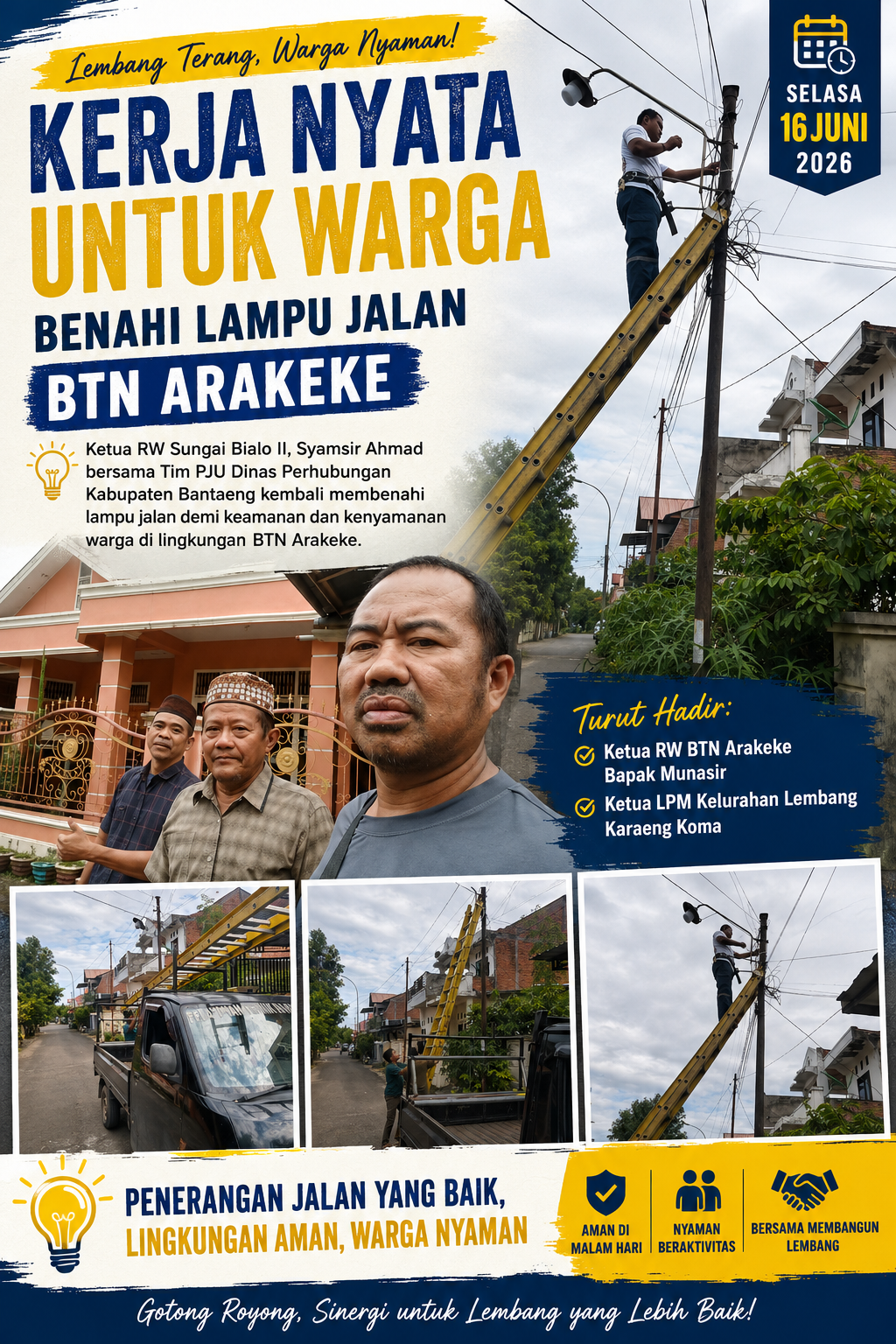 Tak Kenal Waktu Demi Warga: RW Sungai Bialo II dan Tim PJU Bergerak Benahi Lampu Jalan BTN Arakeke